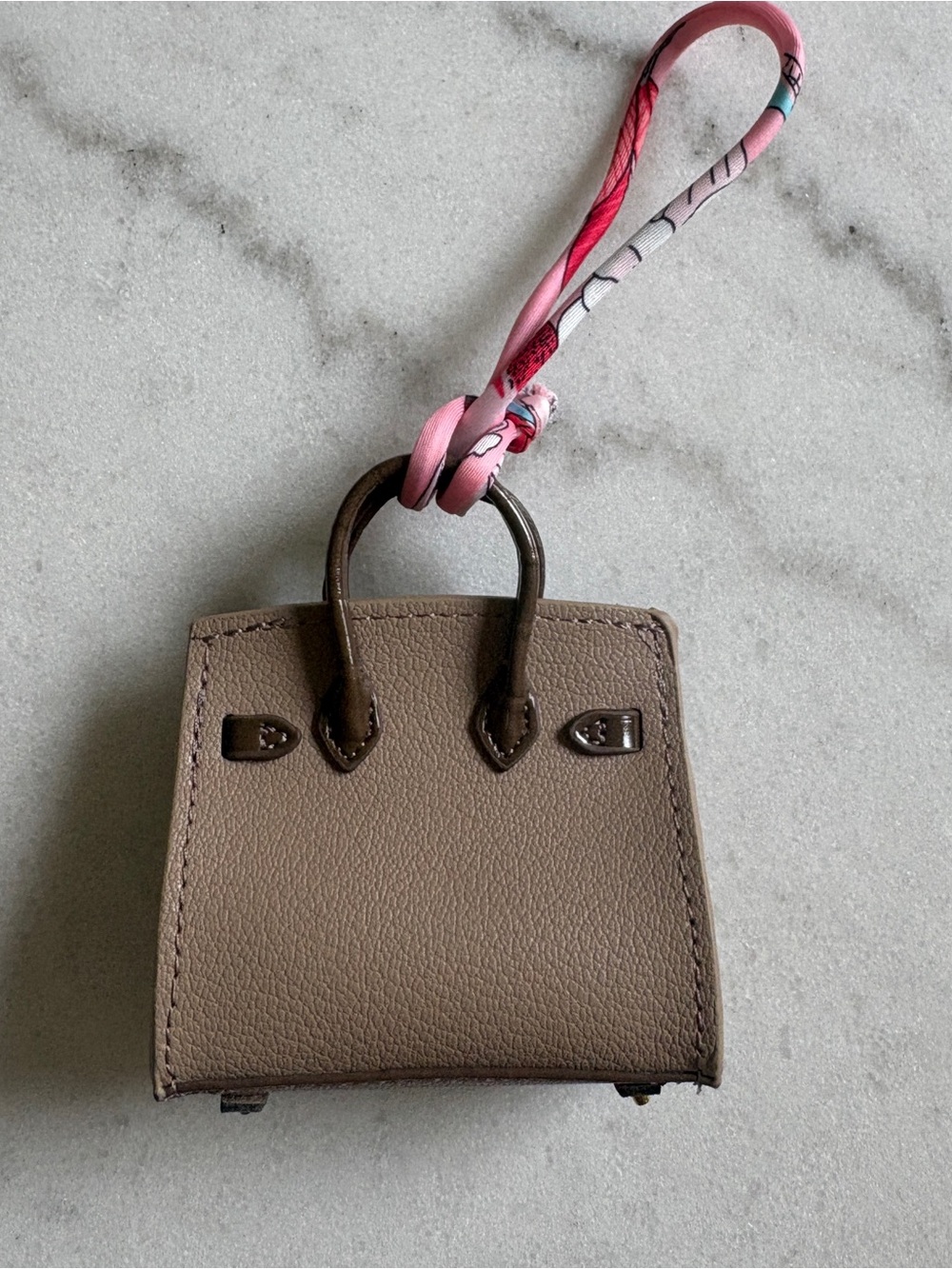 Brown Mini Tote Bag Charm with Pink Strap - Picture 3 of 3